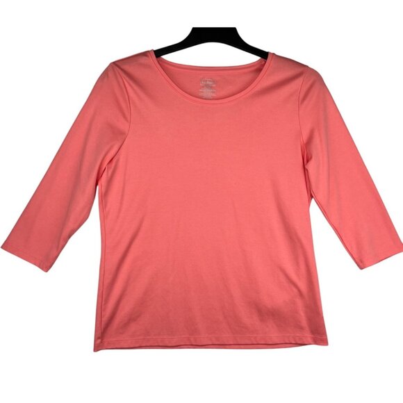 L.L. Bean Womens Pima Cotton Shaped Tee 3/4 Sleeve Sunit Coral Large Petite - Picture 10 of 12